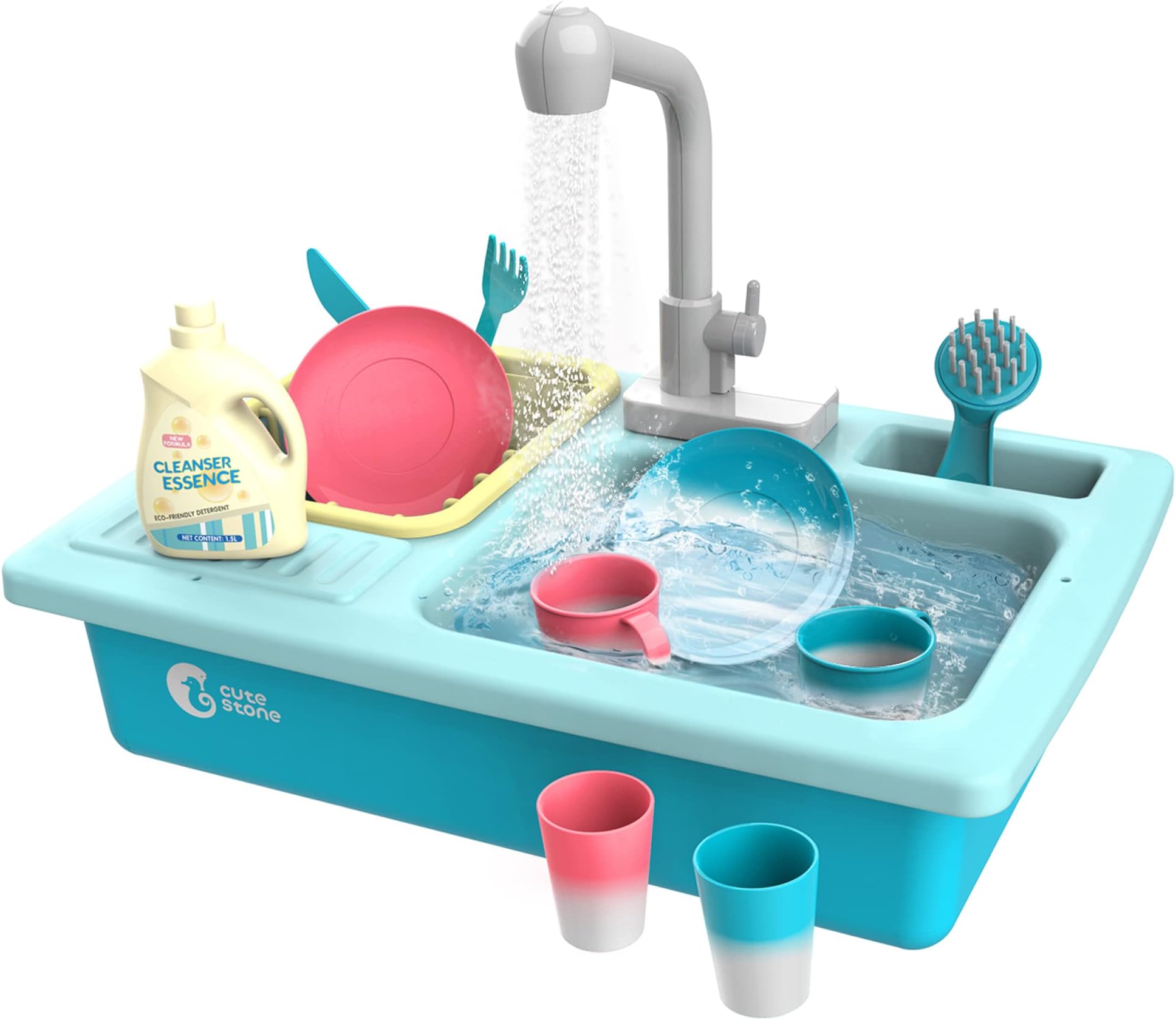 Color Changing Kitchen Sink Toys, Children Electric Dishwasher Playing Toy with Running Water, Upgraded Faucet, Automatic Water Cycle System Play House Pretend Role Play Toys for Boys Girls