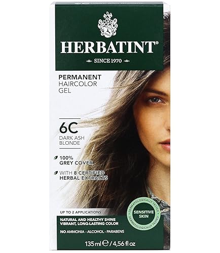 Herbatint - Coloración permanente en gel sin alcohol y vegana, color 6C rubio ceniza oscuro, cubre el 100 % de las canas, 4.56 onzas líquidas