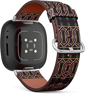 CJBROES Replacement Leather Watch Band, Compatible with Fitbit Versa 3 and Fitbit Sense of Wristband Bracelet Accessory - Ethnic Floral Traditional