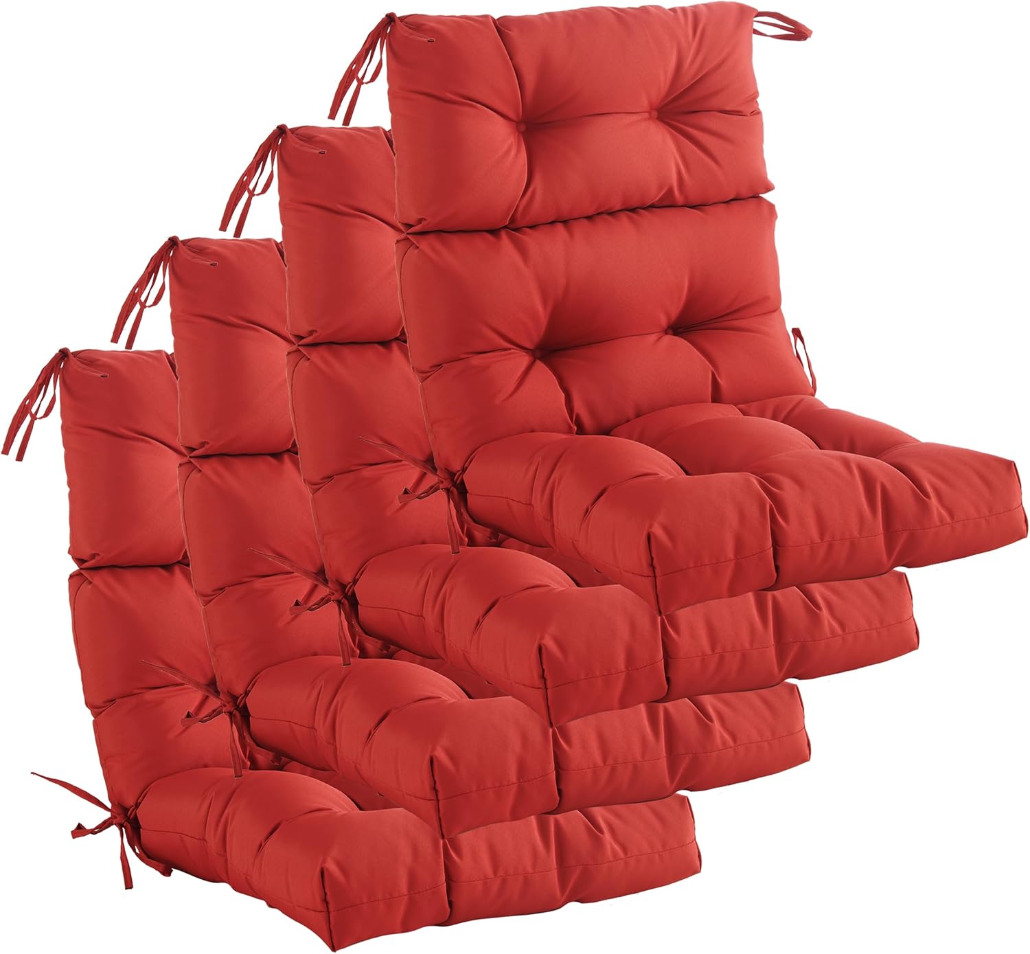 Outdoor Indoor High Back Chair Cushions Set of 4,Waterproof All-Weather Patio Adirondack Rocking Chair Cushions,Seat Back Chair Cushion for Outdoor Furniture with Ties,45x22 Inch, Red