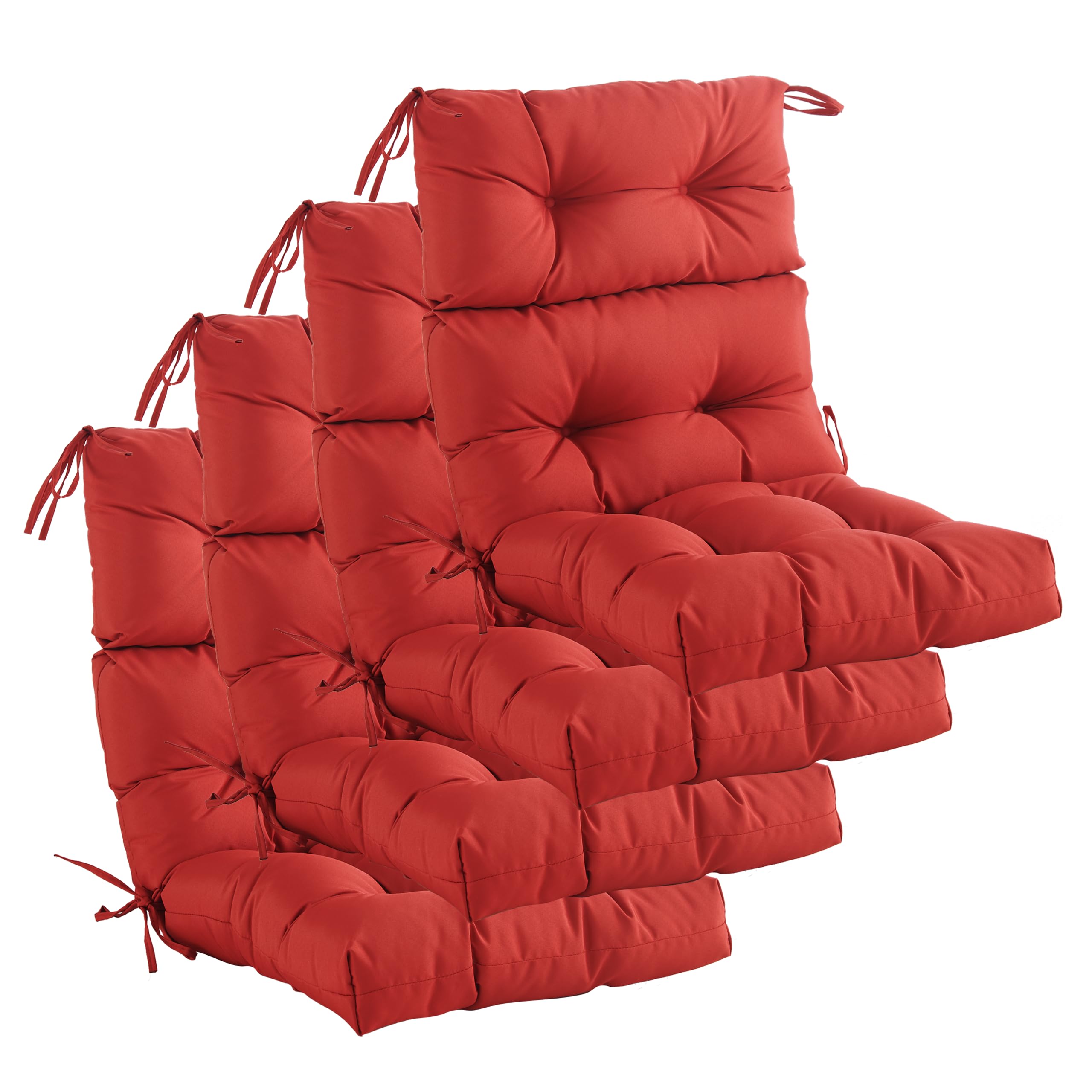 (2)outdoor indoor high back chair cushions set of 4,waterproof all-weather patio adirondack rocking chair cushions,seat back chair cushion for outdoor furniture with ties,45x22 inch, red
