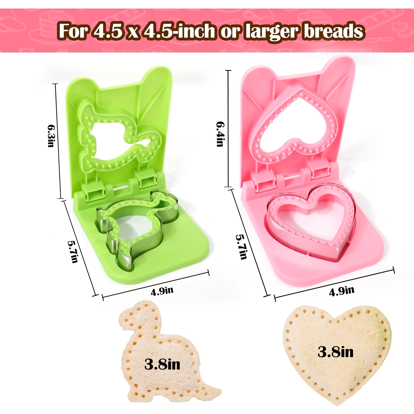 Condition photo showing New/Like New for vodolo 2pcs sandwich maker,sandwich cutters for kids lunch,crustless breakfast sandwich cutter and sealer set great for children boys girls lunchbox and bento box for autumn school start season does not include aluminum cutter
