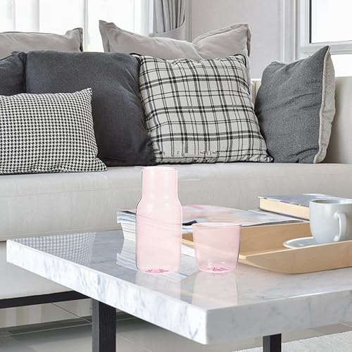 Miniatura 7 de MARURY Juego de agua y vidrio para mesita de noche, agua de noche rosa con vaso, jarra de agua de vidrio transparente y taza para agua, té helado,