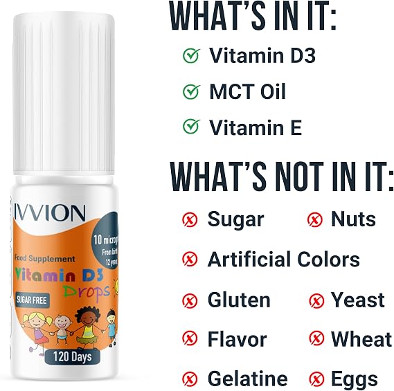 Vegan D3 Drops - 10 UG 120 Drops- Daily 400 IU D3 Supplement for Infant and Young Children