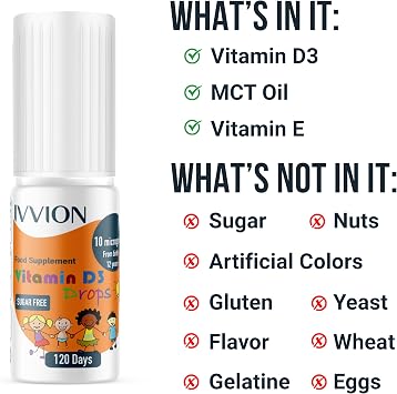 Vegan D3 Drops - 10 UG 120 Drops- Daily 400 IU D3 Supplement for Infant and Young Children