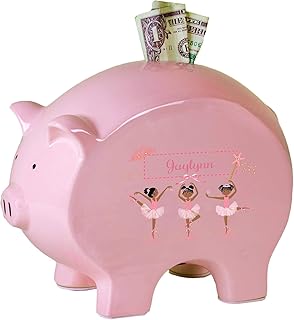 Personalized Pink Piggy Bank with Ballerina African American Design