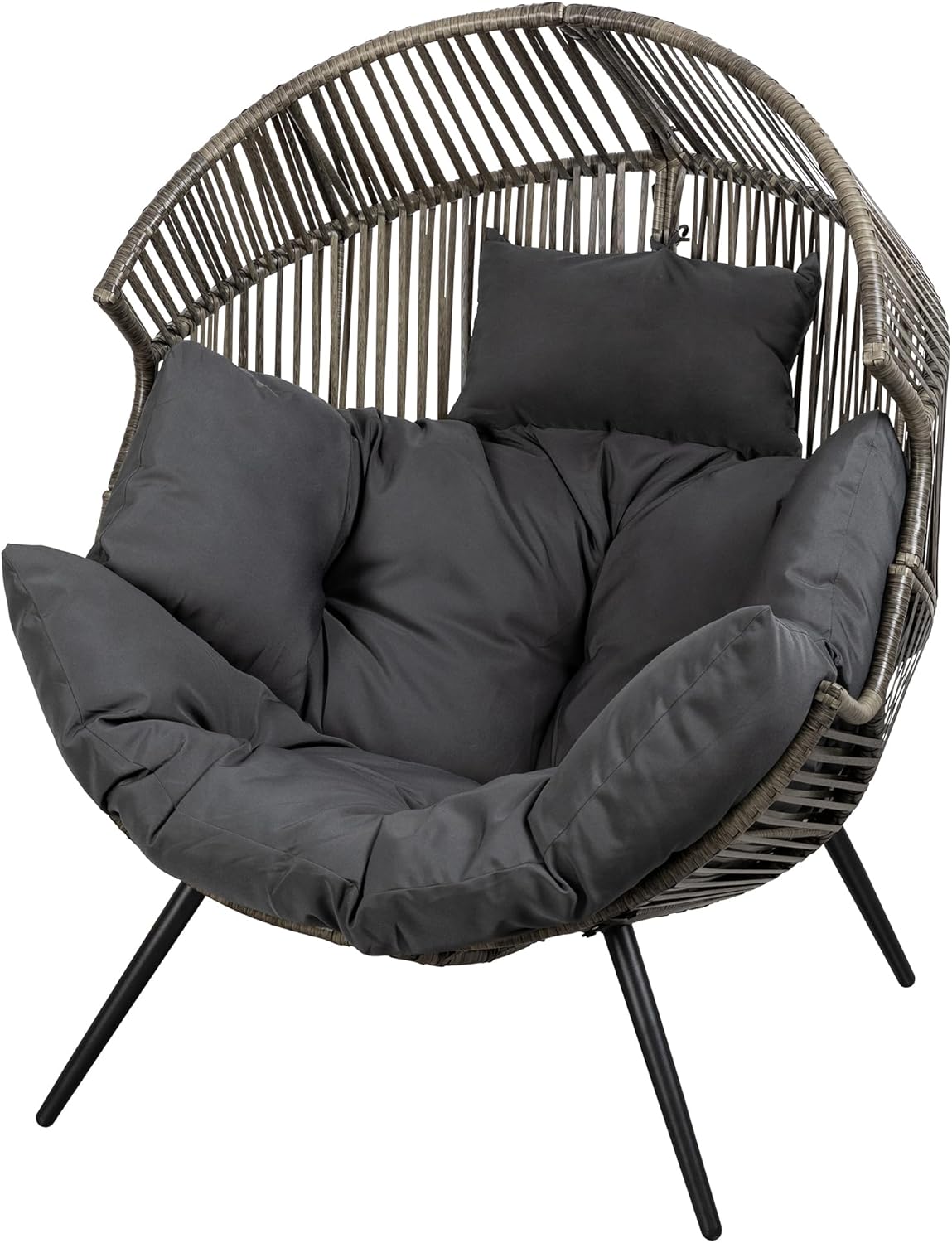 JAMFLY Egg Chair Wicker Outdoor Chairs, Oversized Patio Chair Oversized Lounger Chair with Cushion for Indoor Living Room, Bedroom, Outside Patio Backyard Balcony, Dark Gray