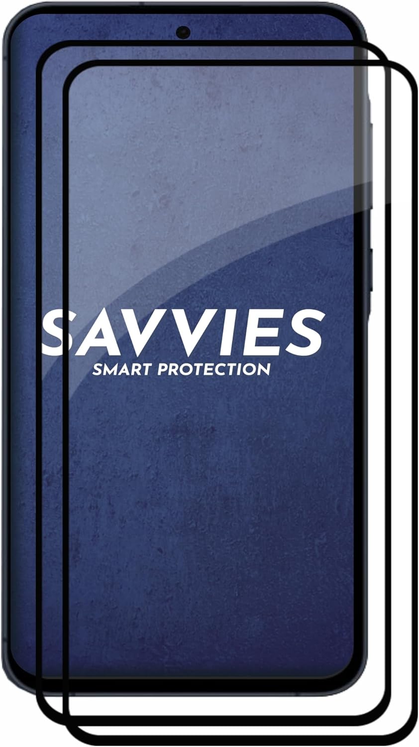 savvies Full Screen Protector for Samsung Galaxy A55 5G (2 Pack) Full Coverage Tempered Glass, Black