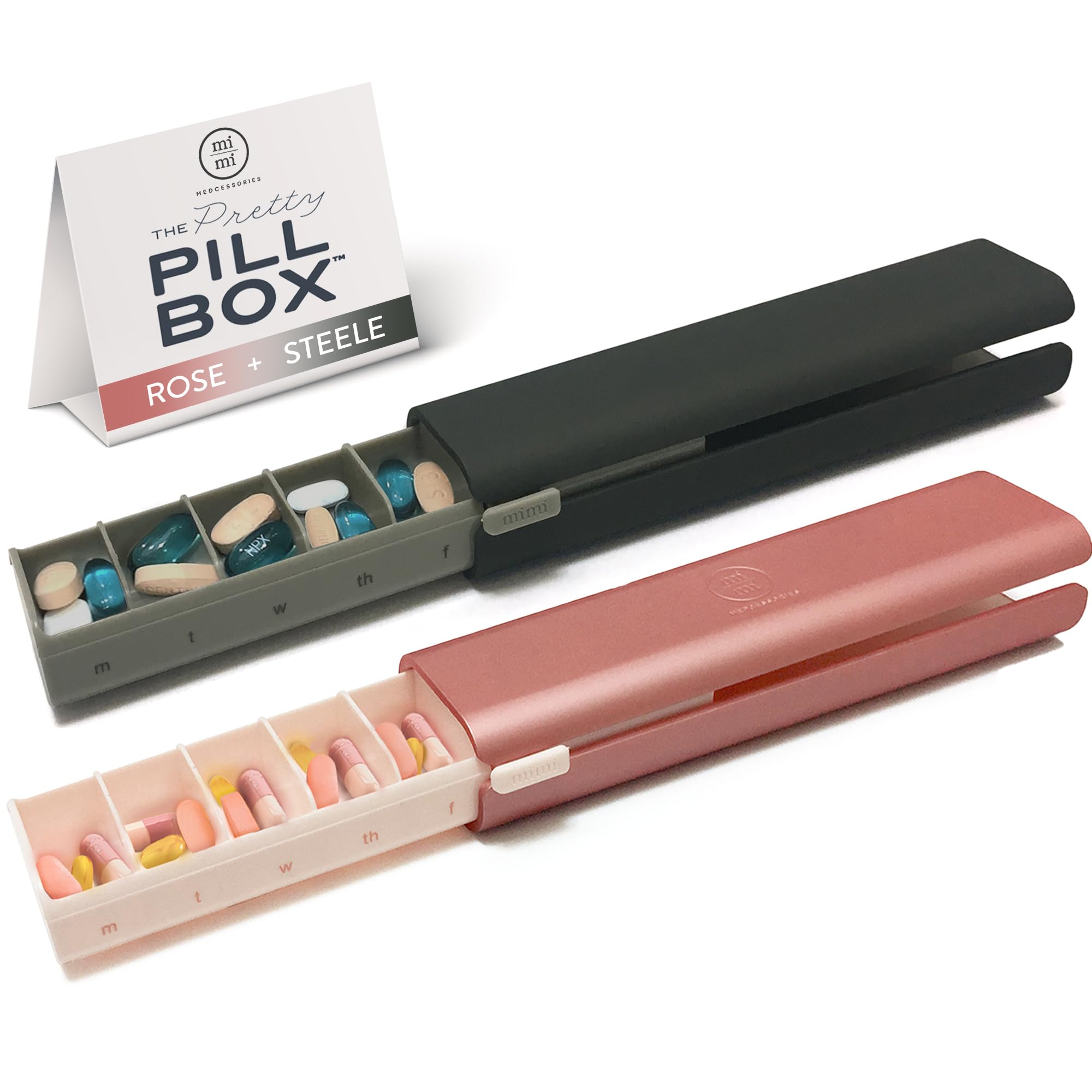 Mimi Medcessories 7 Day Pretty Pillbox Organizer Combo - Modern Stylish Perfect for Any Kinds of Pills -