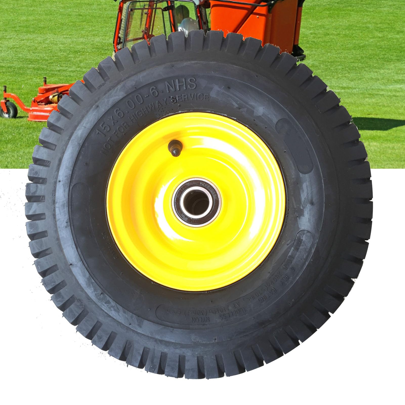 Luocute Pneumatico Anteriore con Ruota Assemblata, Ricambio Ruota Anteriore 14.2x5.23-6 for Attrezzature da Giardino (15x6,00 6) | Ricambio ruota anteriore pneumatica 4 tele con sfalsato da 3" per trattorini