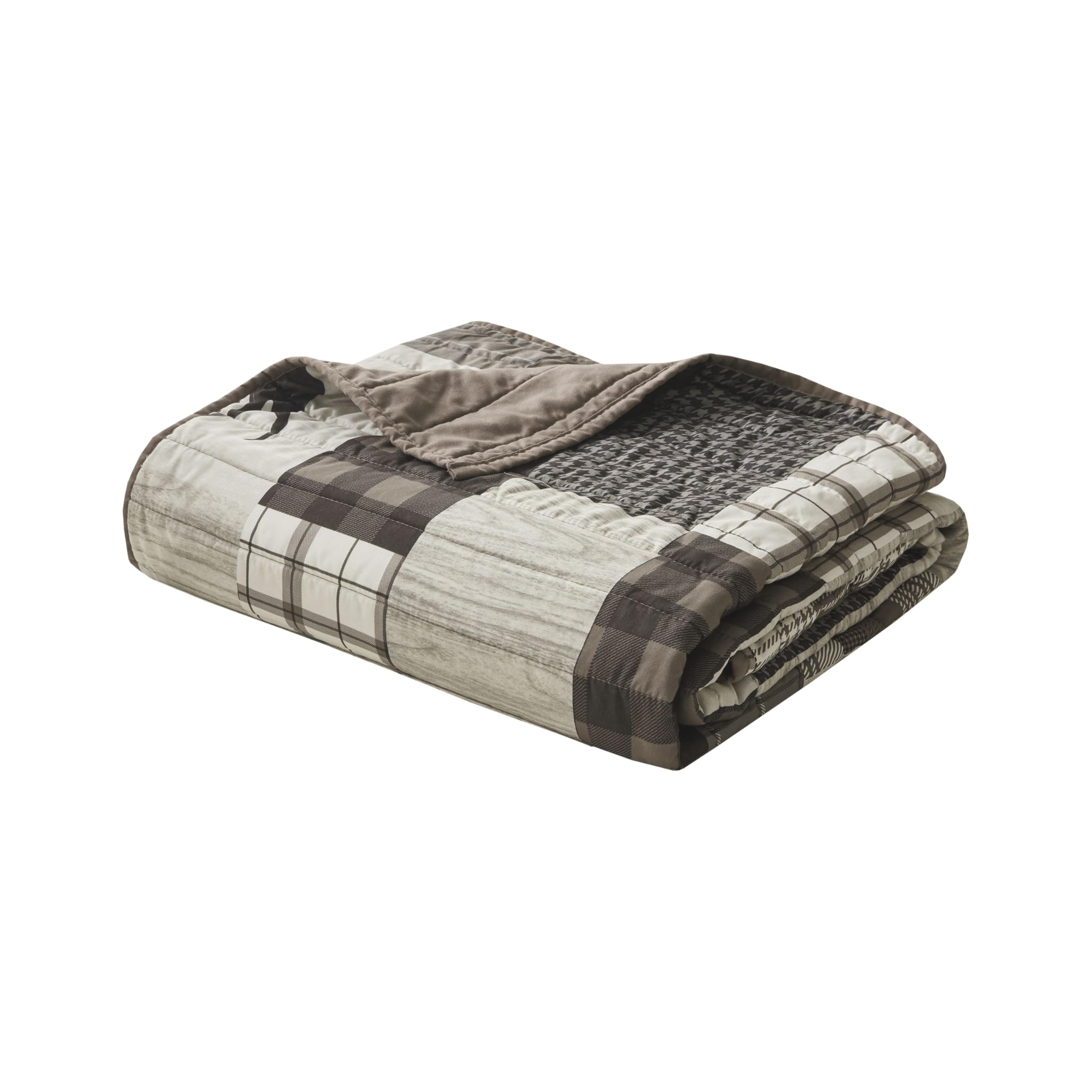 Woolrich Woodshed Luxury Quilted Throw - Cabin Lifestyle, Patchwork with Moose Design All Season, Lightweight and Breathable Cozy Bedding Layer Throws for Couch Sofa, 50" W x 70" L Brown