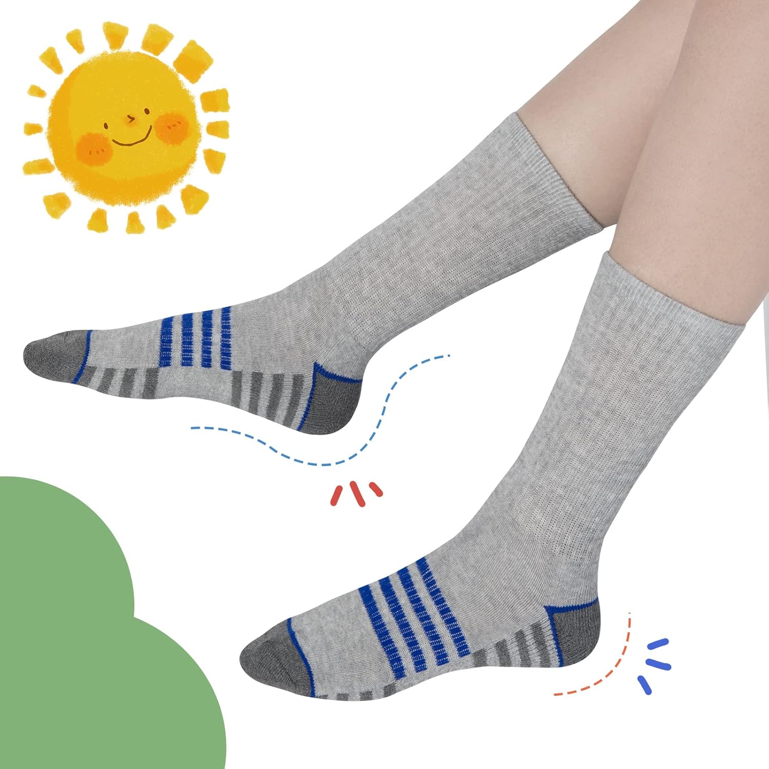 Comfoex Boys Crew Socks For Kids 4-10 Years Old Athletic Long Socks With Cushioned Sole 6 Pairs - Image 6