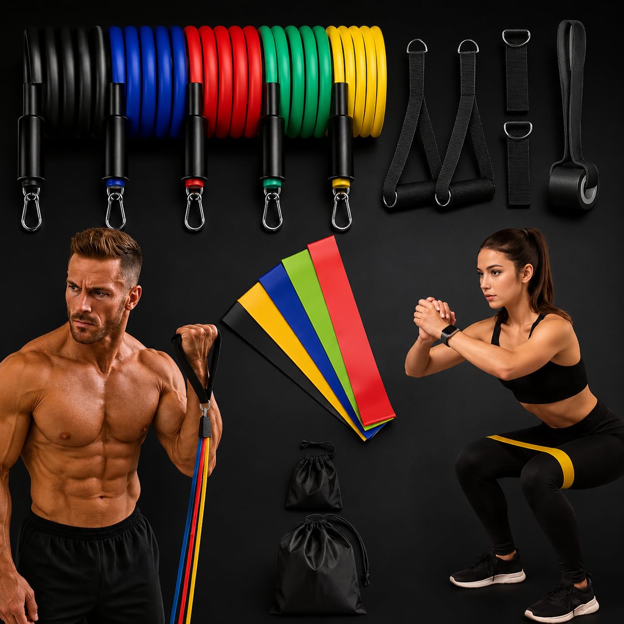 Kit 17 Peças Elásticos de Resistência para Musculação, Treino Funcional e Fisioterapia, 5