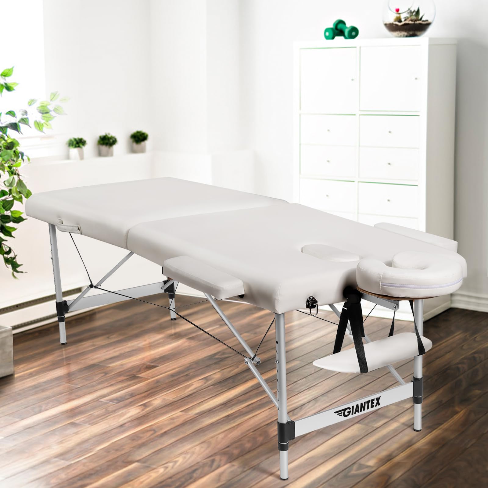 RELAX4LIFE Lettino da Massaggio Pieghevole a 2 Sezioni, Portatile, Schienale Regolabile in Altezza, Braccioli e Poggiatesta Rimovibili, Portata 250 KG