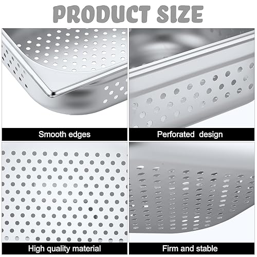 Miniatura 4 de Lounsweer Paquete de 2 sartenes de tamaño medio para hotel, bandeja perforada de acero inoxidable, bandeja de vapor para catering comercial,