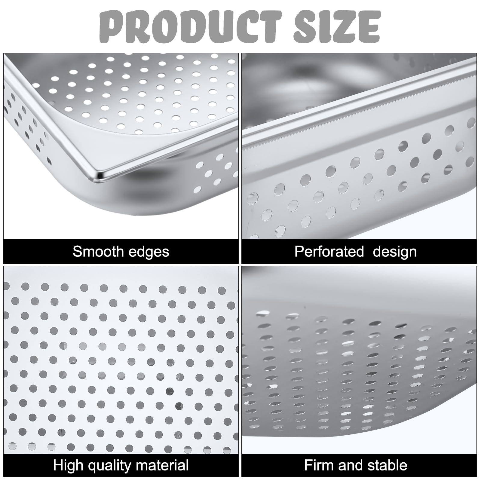 Lounsweer Paquete de 2 sartenes de vapor perforadas de acero inoxidable de tamaño completo, mesa de vapor perforada, sartén de alimentos para catering comercial, bandeja de alimentos para suministros