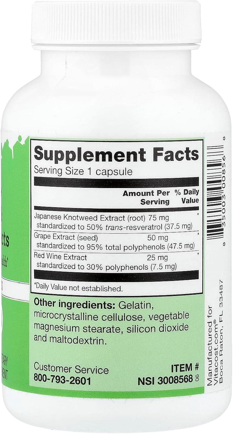 Vitacost Resveratrol + Grape Seed & Red Wine Extracts -- 240 Capsules