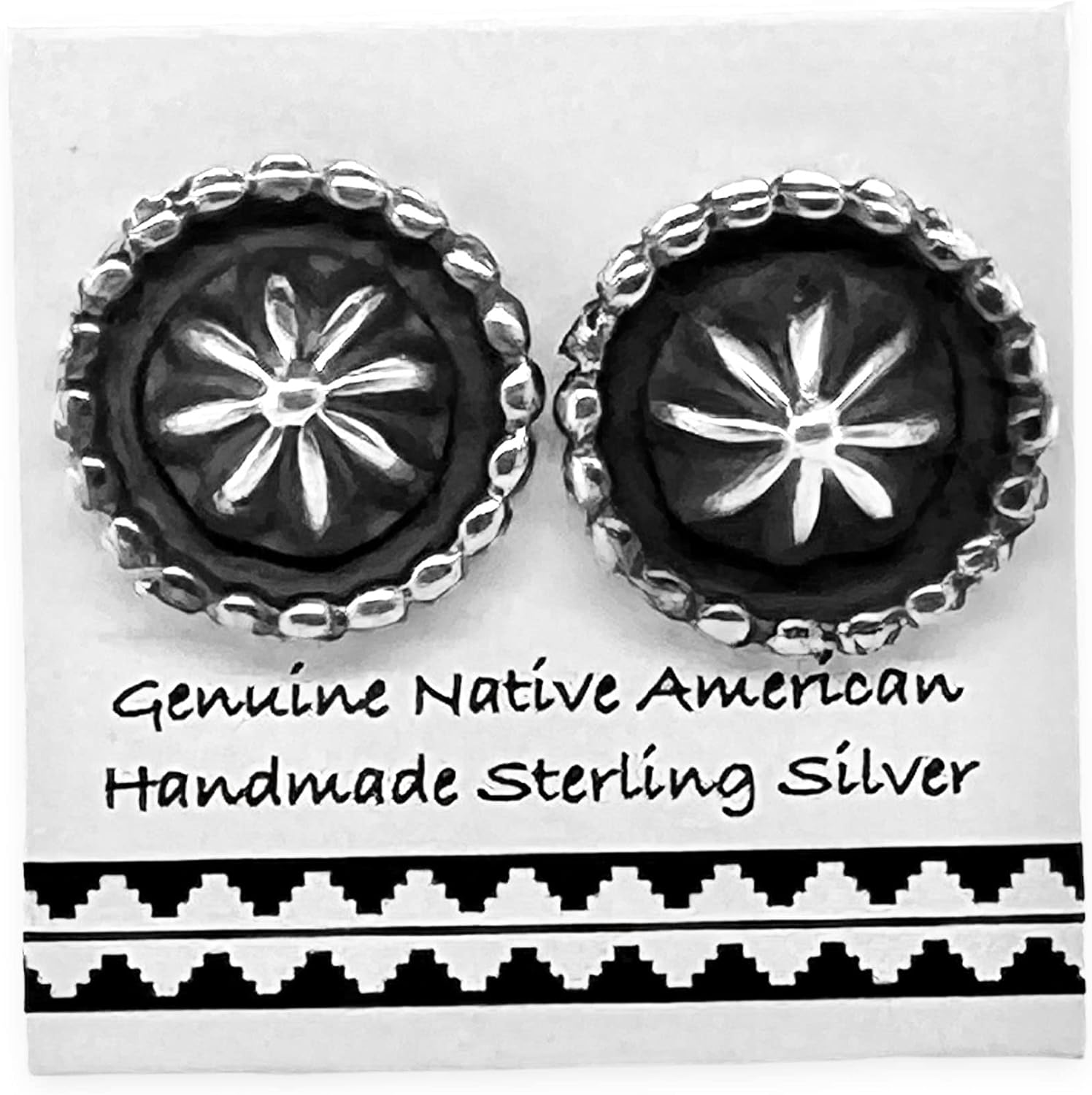 Genuine Sterling Silver Stud Earrings, Authentic Native American Handmade in New Mexico, USA, Post Stud, Small Round Jewelry for Women and Girls, Nickel Free, Oxidized Vintage Antique Finish