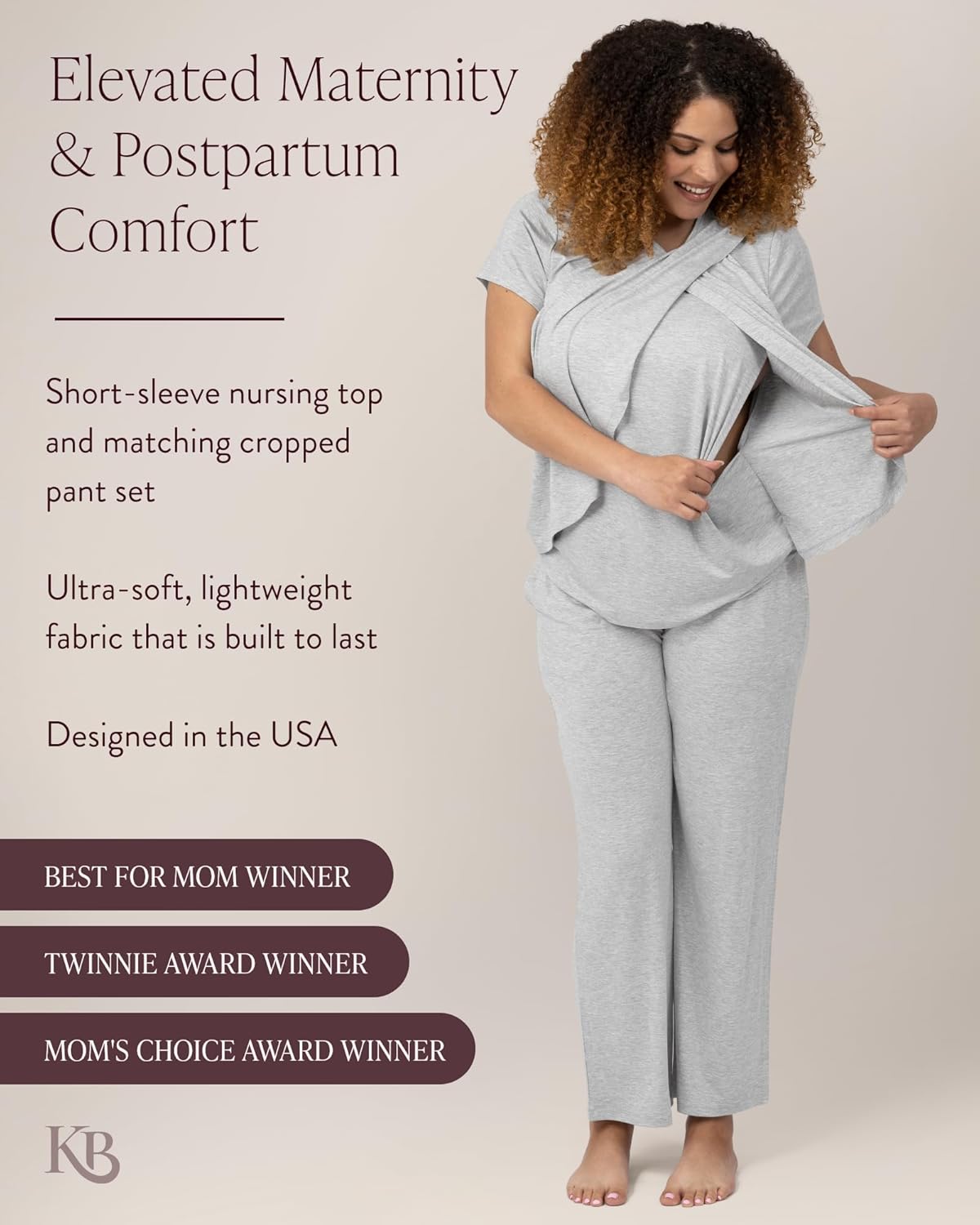 Kindred Bravely Tulip Hem Maternity Pajamas & Postpartum Lounge Sets for Women, Short Sleeve Nursing Pajamas - Image 3