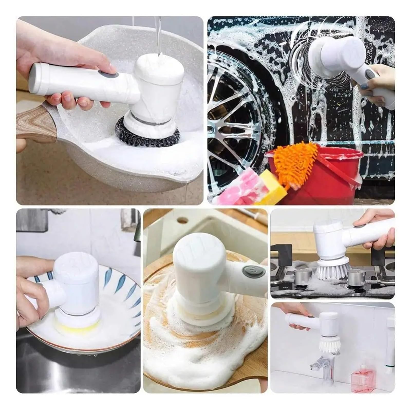 Fregadora giratoria eléctrica, cepillo de limpieza for baño, fregadora eléctrica con 5 cabezales de cepillo reemplazables, cepillo de limpieza eléctrico Compatible con cocina