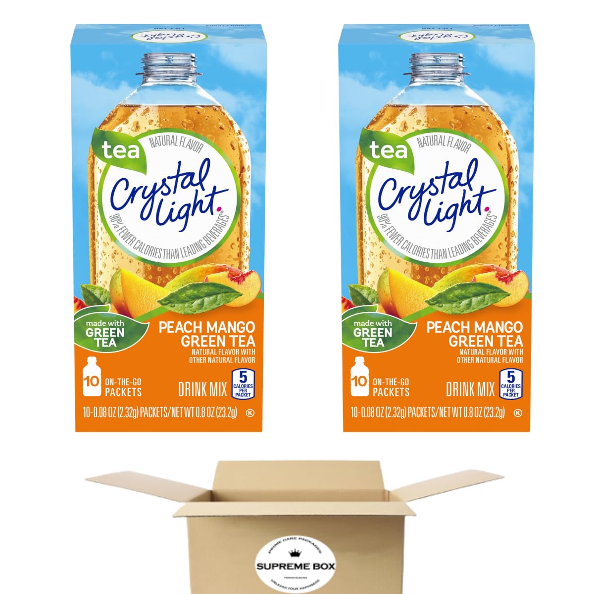 SUPREME BOX Crystal Light Peach Mango Iced Tea Powdered Drink Mix - Pack of 2 (20 Packets in total), 1.8 Ounce
