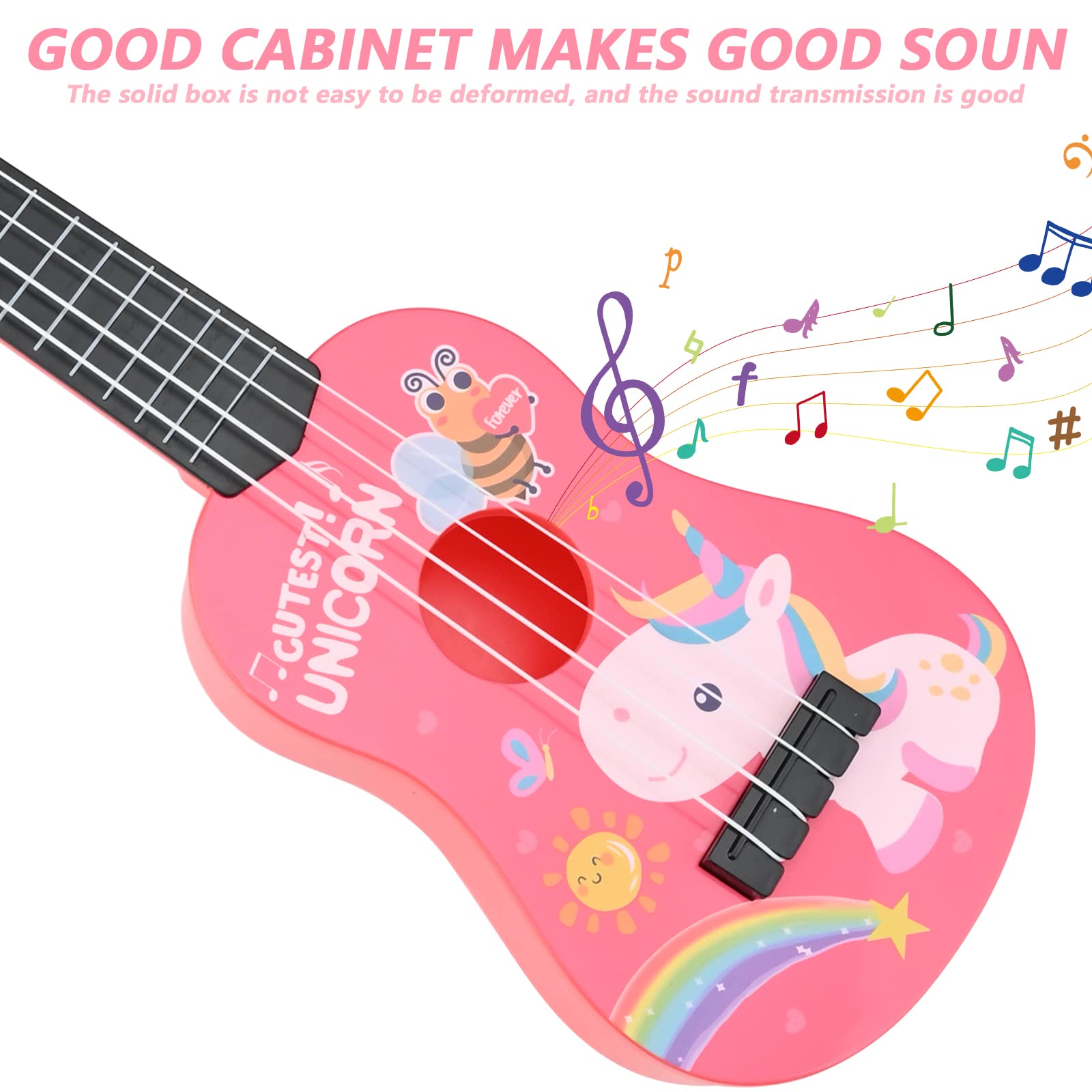 42 cm Ukulele Soprano, Strumento Musicale Classico per Chitarra Ukulele Strumento Musicale per Chitarra Giocattolo Ukulele con 4 Corde Regolabili Mini Chitarra e Plettri