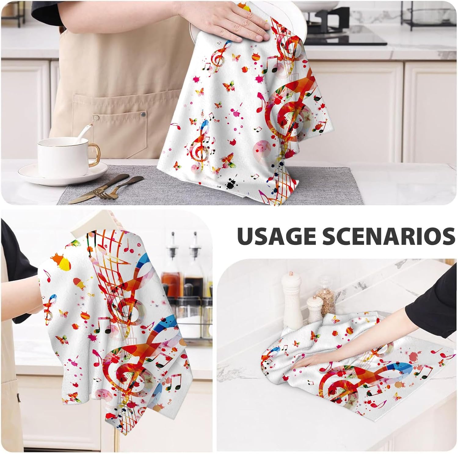 Music Note Kitchen Towel and Dishcloths Sets of 2, Musical Dish Towels for Drying Dishes, Soft Absorbent Tea Hand Cloth for Kitchen Farmhouse Bathroom Home Decor - Image 6