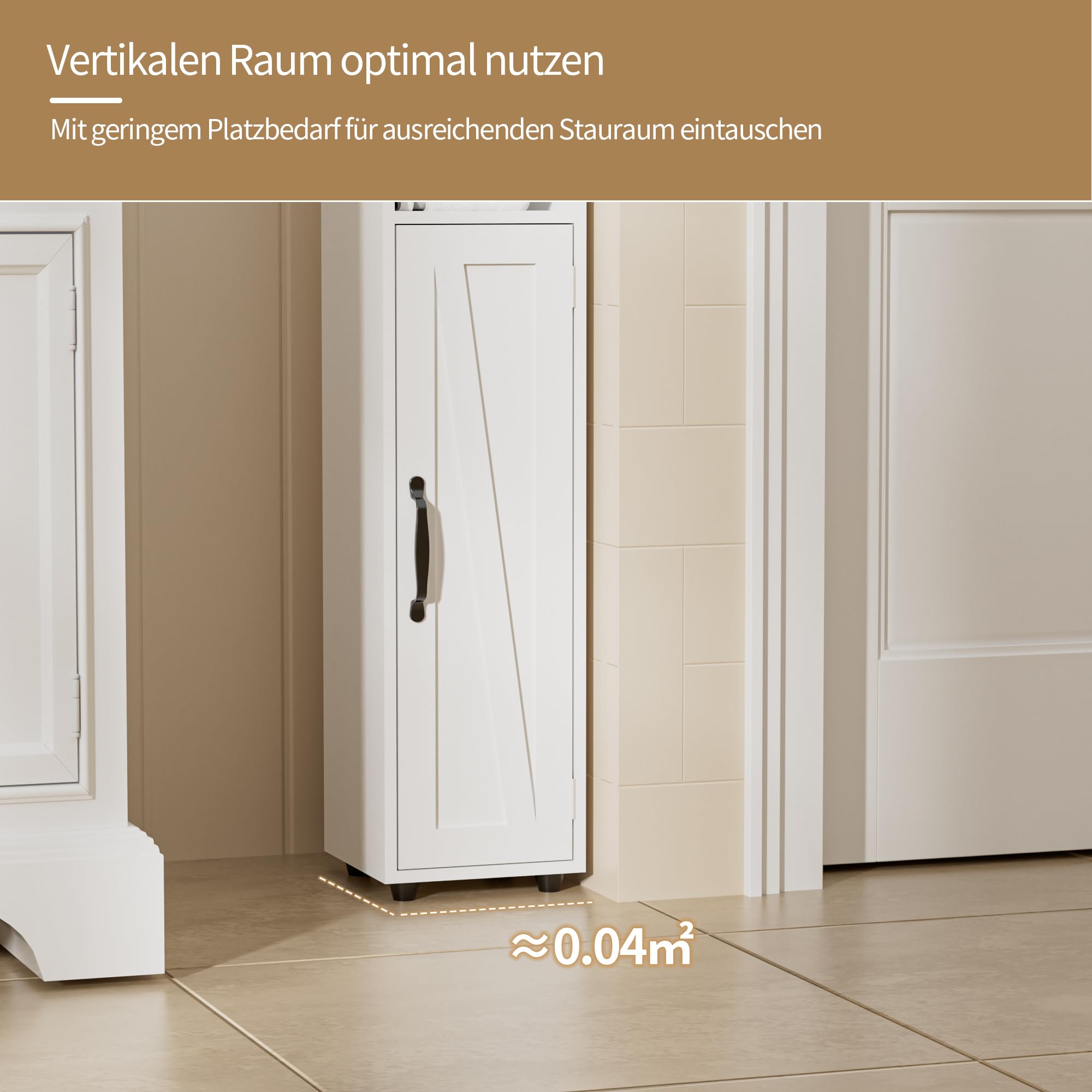 BonVache Badezimmerschrank, Bdschrank schmal mit Verstellbare Ablagen und Halter, Schmaler Hochschrank mit Offenen Fächern und Schublade, für Badezimmer, Wohnzimmer, Küche, kleine Räume, 20x20x180cm