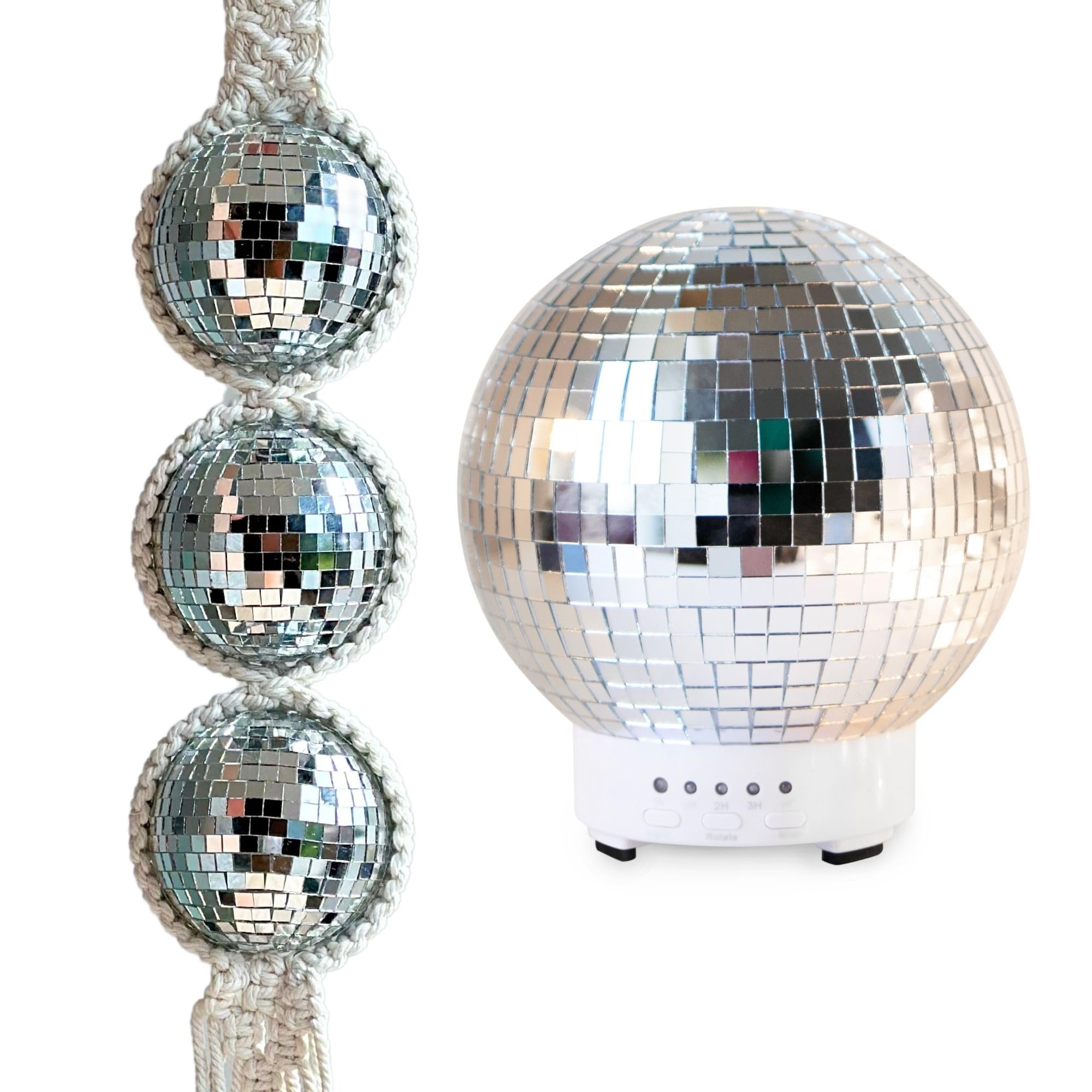 SCANDINORDICA Disco Ball Diffuser and 3-Tiered Macrame Disco Ball Hanger