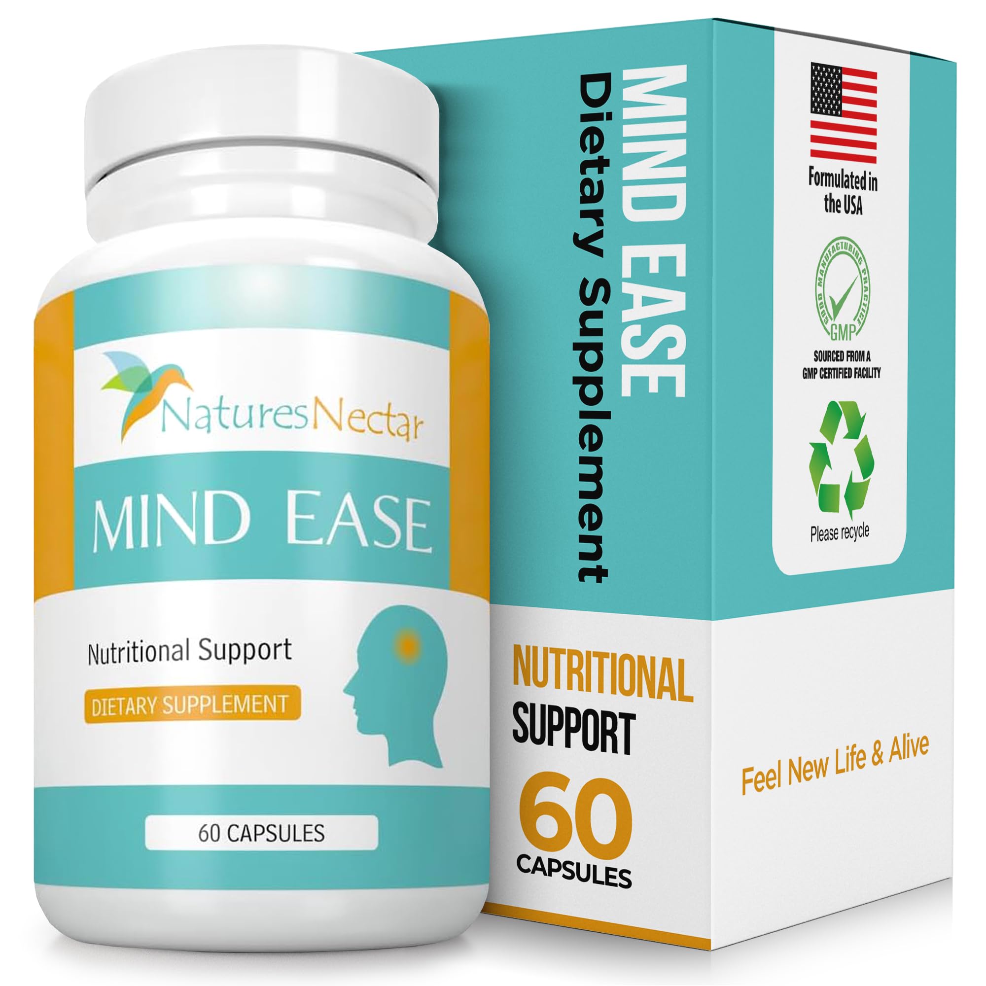 Migraine Relief Supplement - PA Free Butterbur Root, Riboflavin, Magnesium and Feverfew Capsules- Mind Ease's unique blend of Original Migraine Supplement Provides Prevention from Migraines - 60 Count