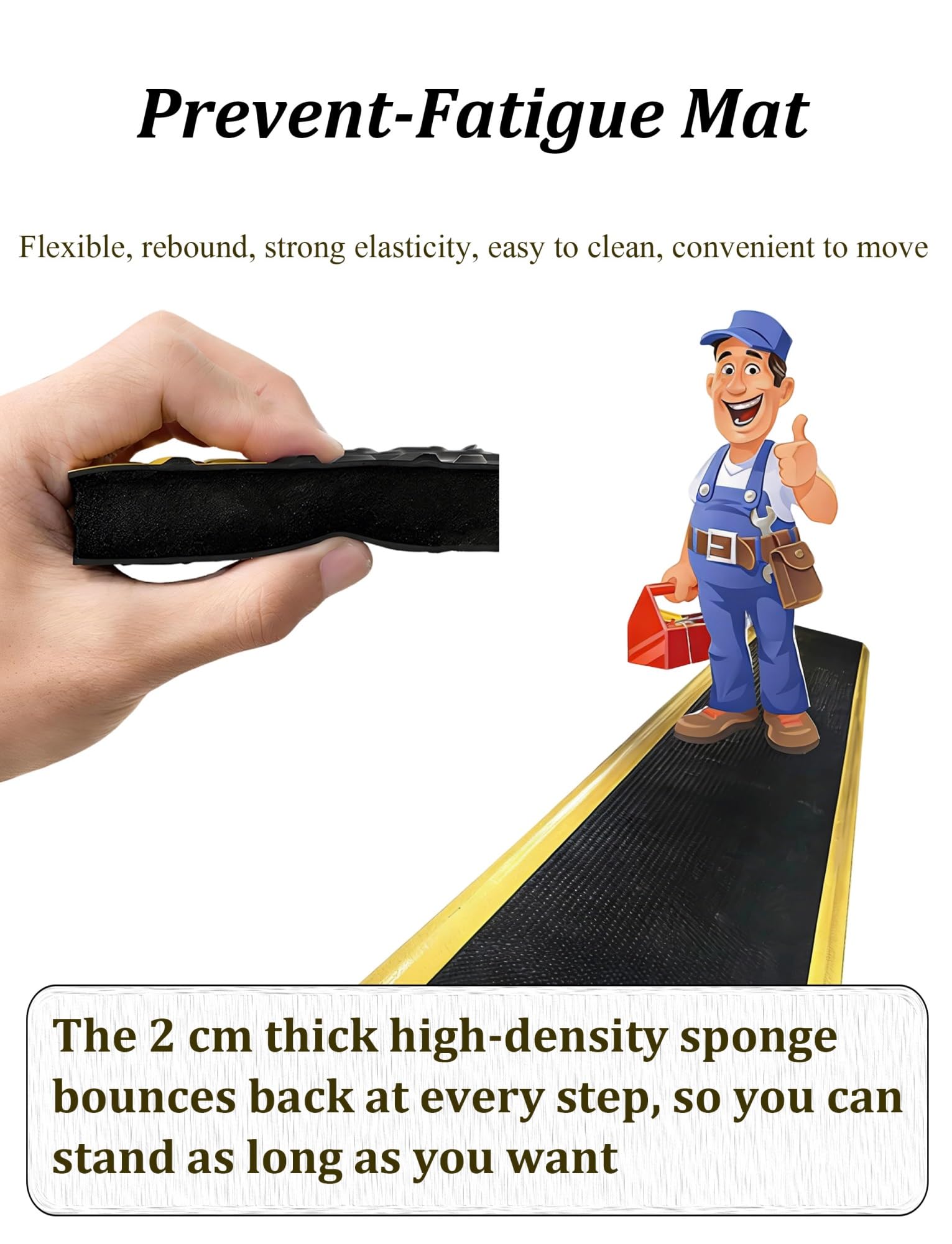 Tappetino in Gomma Antiscivolo | Spessore 2 cm, Comfort ammortizzato per Cucina e Aree di Lavoro | Tappetino Antiscivolo e Resistente all'Usura | per Garage e Uso Industriale (Blu,