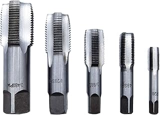 OBPSFY 5PCS BSP Pipe Tap Set,Bearing Steel Threading Taps Tool for clean/re-thread damaged/Jam Pipe threads（1/8", 1/4", 3/8", 1/2" ，3/4"）