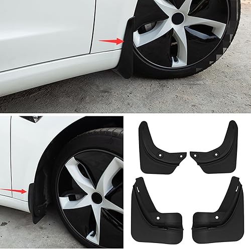 Miniatura 2 de Aletas de barro mejoradas para Tesla Model 3 2017-2023, no requiere perforación, guardabarros mate, material de polipropileno, accesorios Tesla,