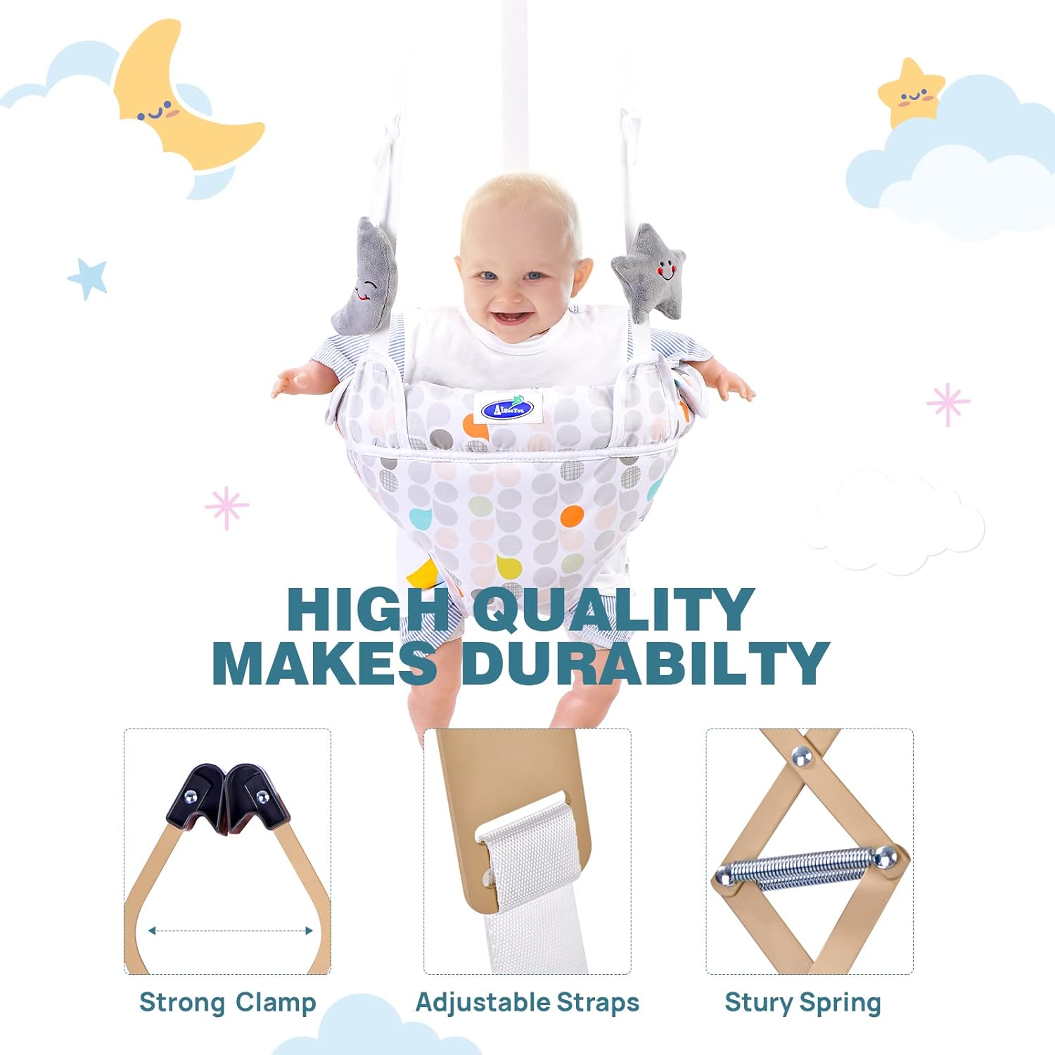 Baby Doorway Jumper, Baby Jumper for Indoor/Outdoor Play, Doorway Jumper for Baby with Adjustable Strap, Easy to Assemble & Store (Ideal Gift for 6-24 Months)