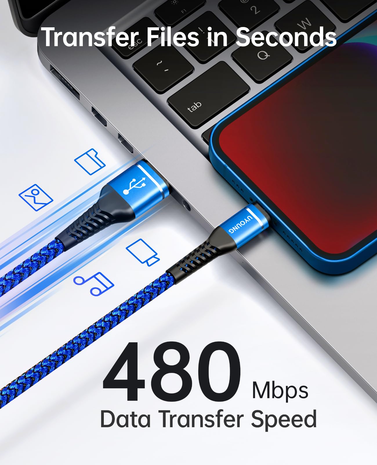 Cable Lightning de 3 pies, cable cargador para iPhone, color azul, compatible con Apple iPhone 12/11/X/XS/XR/XS Max/8/7/6/5S/SE/iPad Pro/Mini/Air