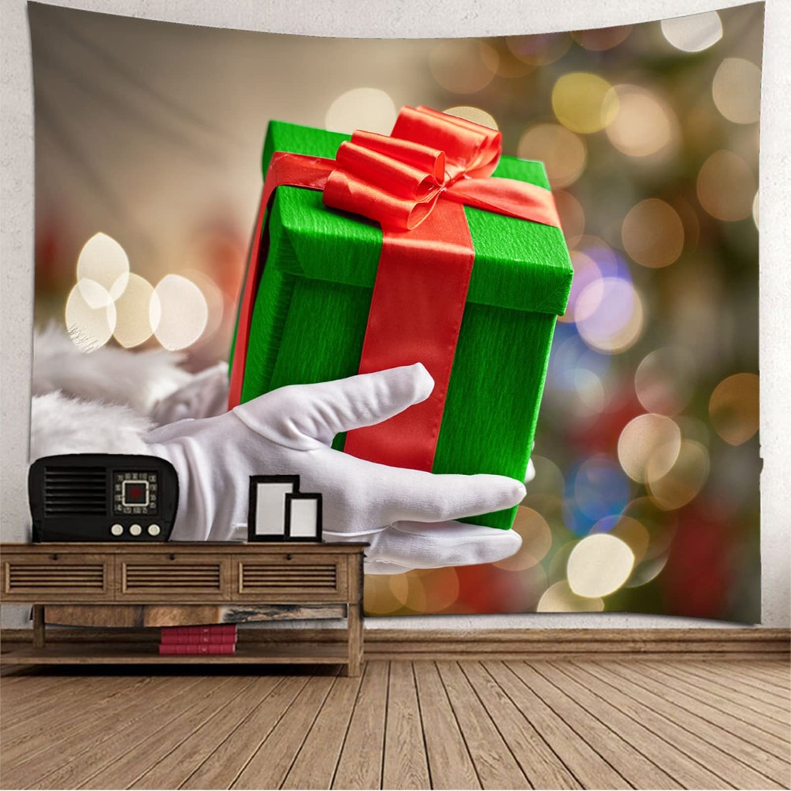 KnSam Tapisserie Wandbehang 300x260cm, Geschenk Weihnachten Muster Wandbehang Tagesdecke aus Polyester für Wohnzimmer Schlafzimmer Dekoration, Grün Rot