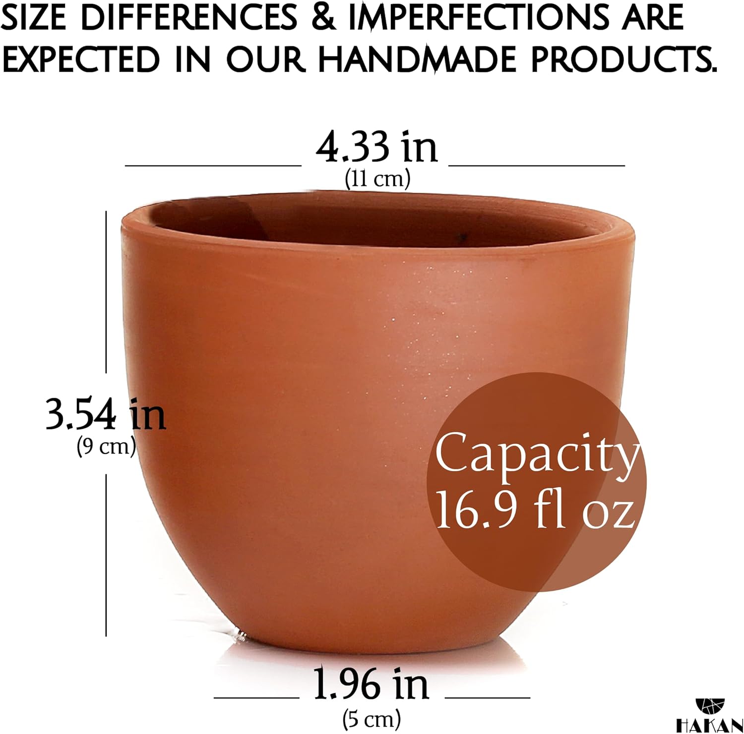 Hakan Kapadokya 16.9 oz, 4 Pcs, Handmade Pottery Mug Set of 4, Clay Cups for Beverages, Earthenware Flower Pot, Unglazed Clay Bowls, Drinking Cups for Decoration