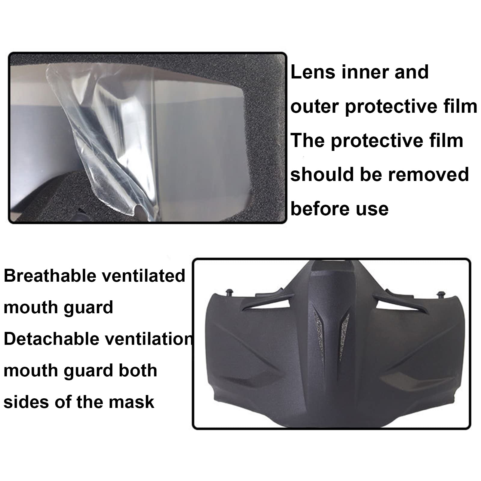 Lunettes de Moto Lunettes de Ski Facial Détachable Casque Anti-buée Coupe-Vent Verres de Vélo,Transparent