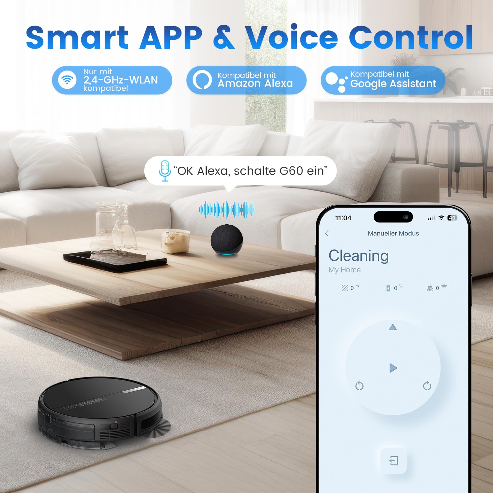 FIXR G60 Saugroboter mit Wischfunktion, 3 in 1 Staubsauger Roboter