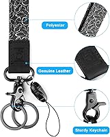 Vista 3 de Cordón negro para llaves con tira para el cuello genial, cordón con carrete retráctil para insignias, llavero largo y cómodo, llaveros estéticos