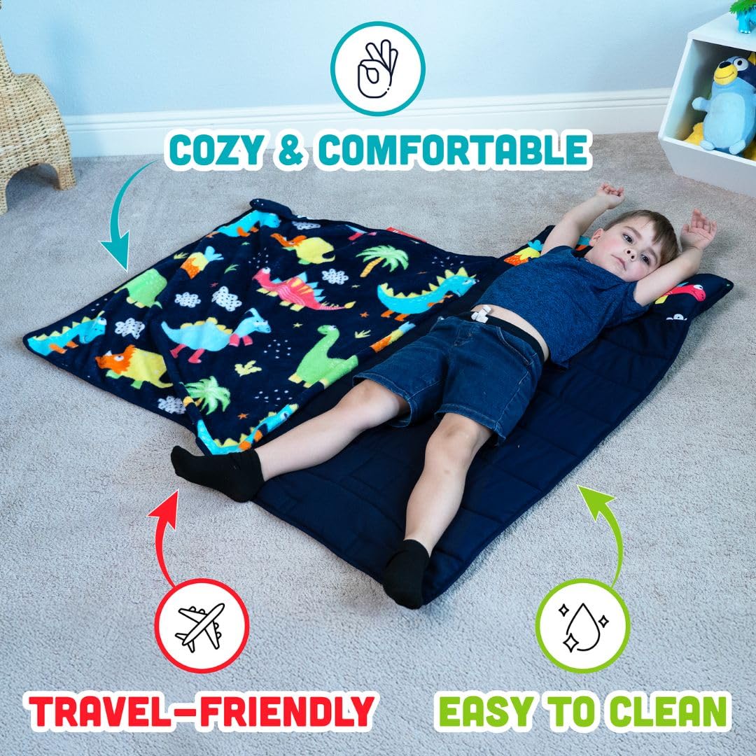 Toddler Nap Mat with Pillow – Oeko-TEX Certified Kids Sleeping Mat for Daycare, Preschool, Travel, and Home – Soft and Cozy, Portable, and Machine Washable – Fits Toddlers Up to 43 Inches