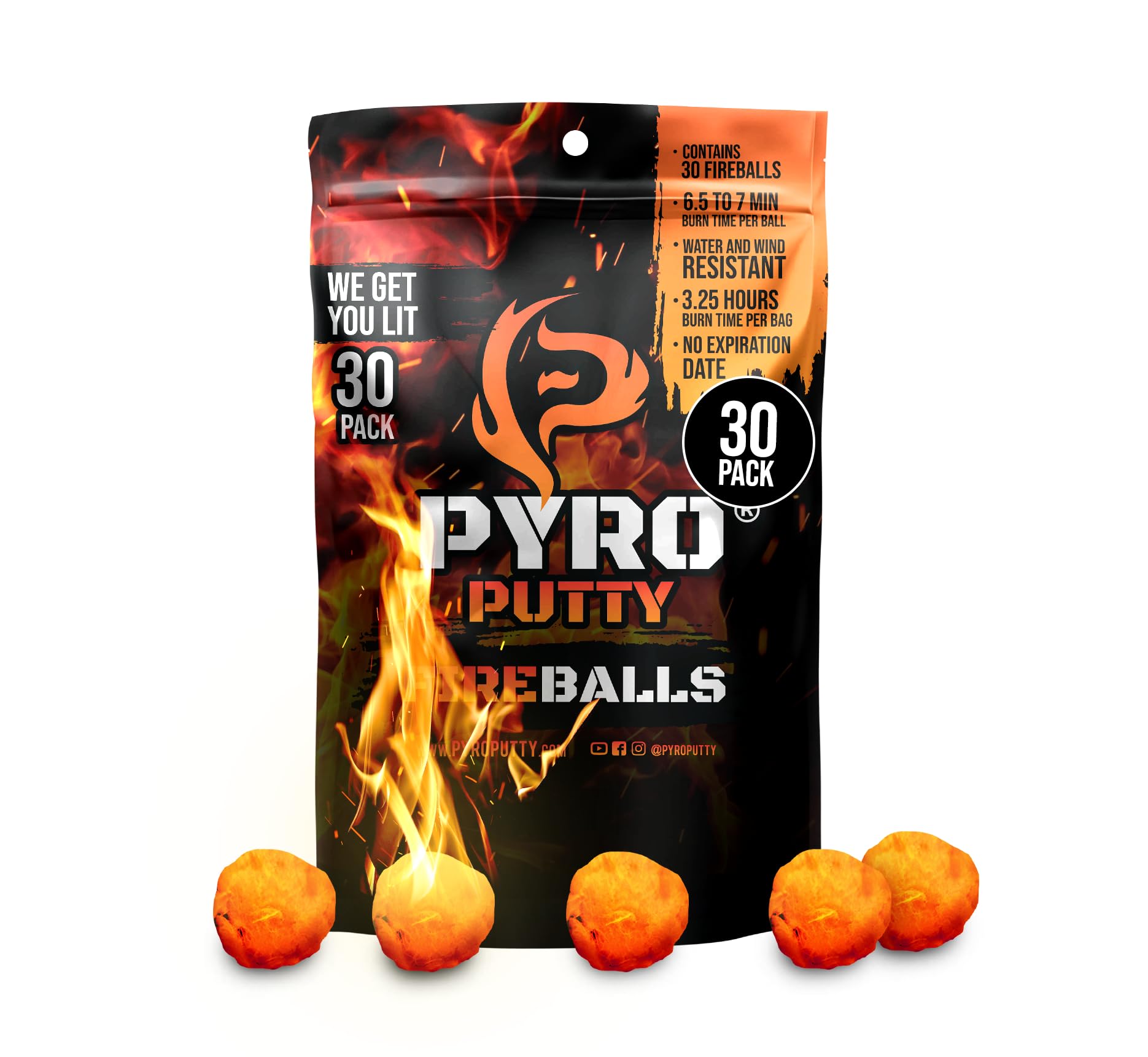 Pyro Putty Fire Balls: Fire Plugs Fire Starter with 7 Minute Burn Time, Waterproof, Weatherproof Emergency Kit Survival Gear Essential - 30 Pack