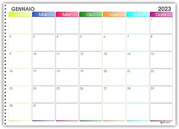 Planning Mensile 2025-2026 Spiralato A3 - 30x42cm, 24 Fogli Colorati