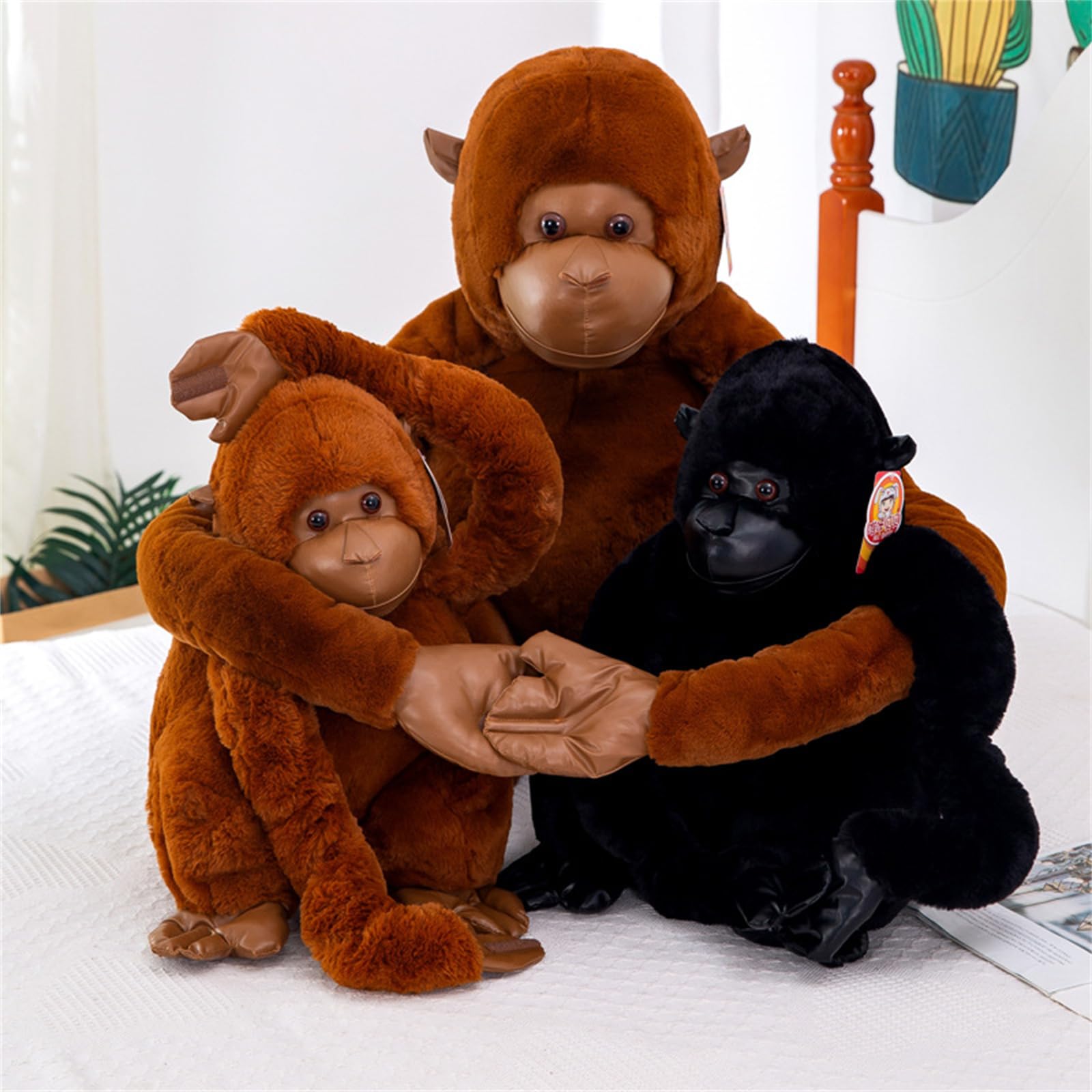 Gorilla PlüSchtier, Niedlicher Gorilla Wurfkisse AFFE Plüschtier Puppe Stofftier Lange Arme Haben Zum Spielen Umarmung Realistisches AFFE Stofftier,Tiere Puppe Geschenke (55cm,Schwarz)