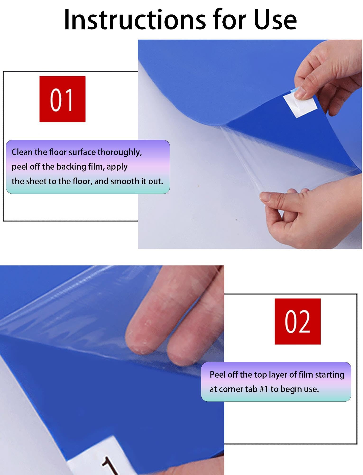 Abziehbare Klebe-Trittmatte, 300 Blatt, Reinraum, Sohlen, Blau, 10 St.