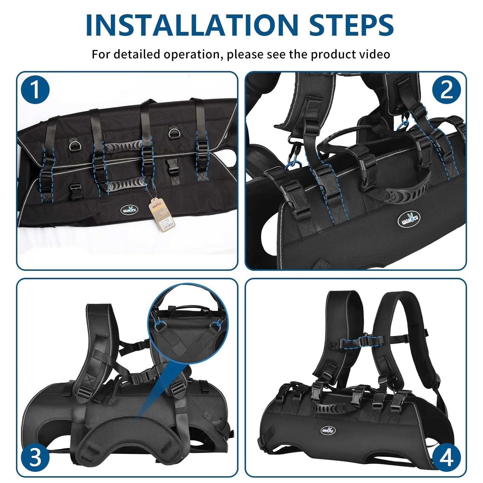 Wakytu Arnés de elevación para perros, soporte de escalera para patas traseras, ancianos, discapacitados, lesiones articulares, artritis, perros grandes, escaleras arriba y abajo, coches (33-66 libras