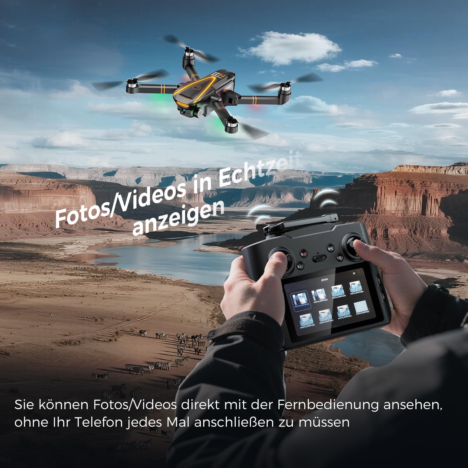 GPS drohne mit kamera EIS 4K für anfänger&kinder,4.5''HD-Bildschirm FPV RC mini Drone mit follow me funktion,Erwachsene quadrocopter mit 2 Akkus,Fernübertragung,automatischer Rückkehr,C0