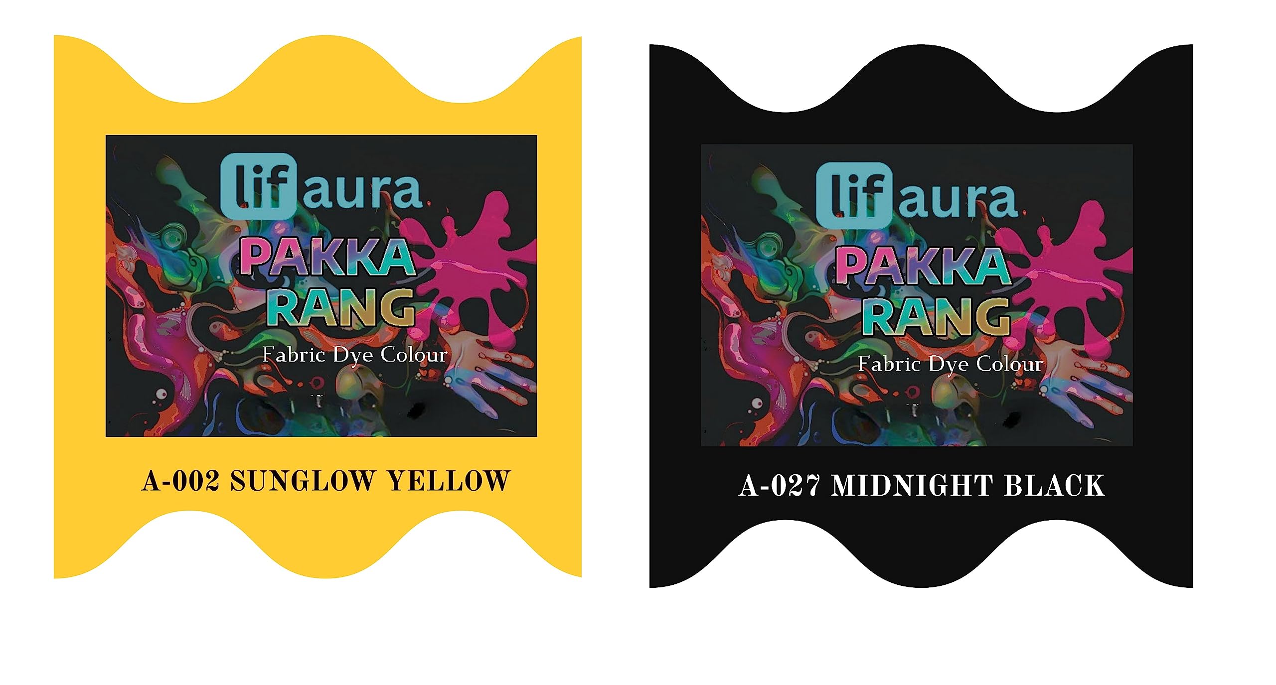 Prokart Lifaura Pakka Rang Fabric Permanent Dye Color Kit Pack of 6 Sachets (5g Each 30g Pack) with 30g DyfixerShadeA-002 Golden Yellow02 & Jeans Black27 Each Color 3 sachets-image-38