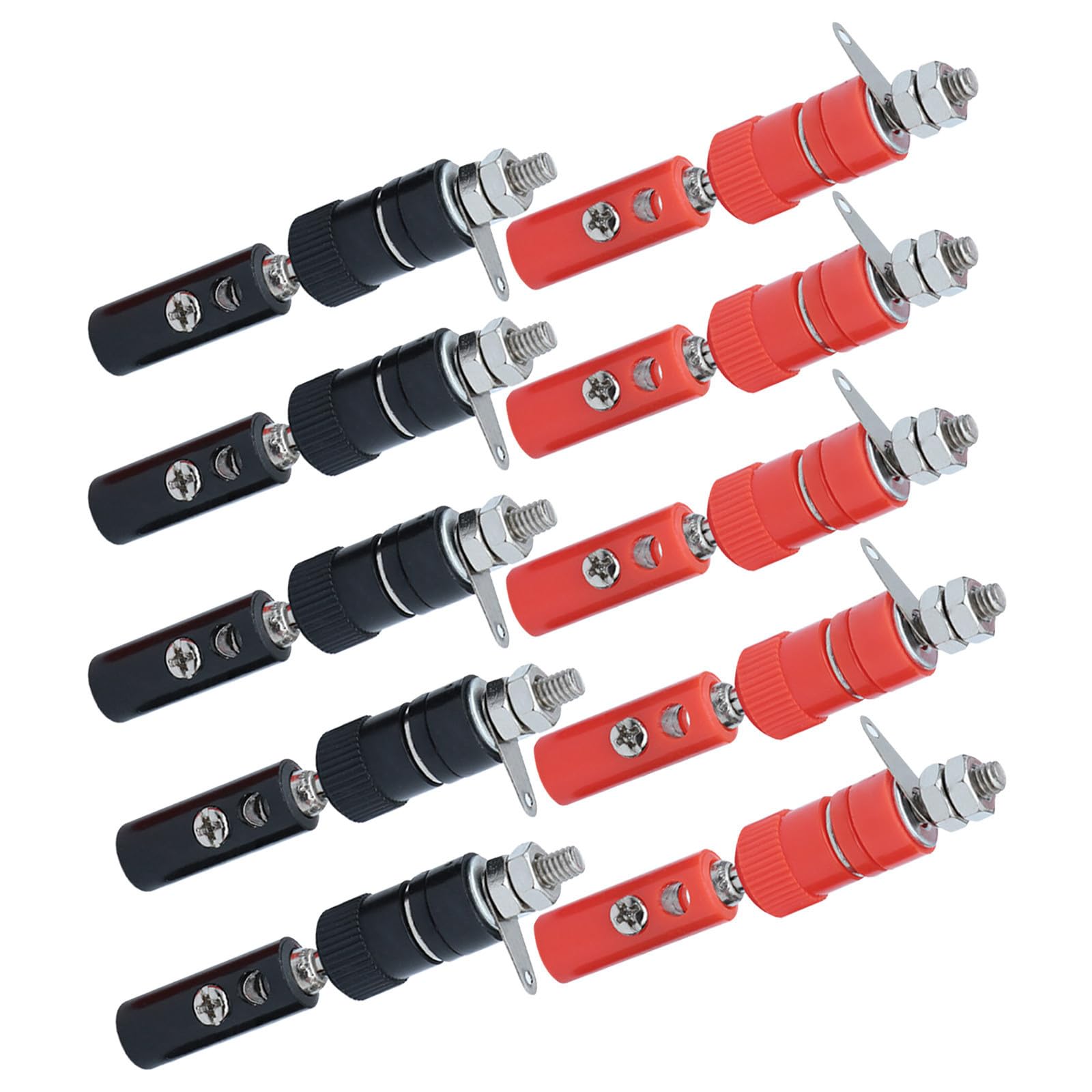 Set da 10 Paia Connettori Banana per Apparecchi Meccanici e Strumenti, Placcati in Rame, Tipo Vite Foro Laterale, Rosso e Nero, Buona Conducibilità Elettrica