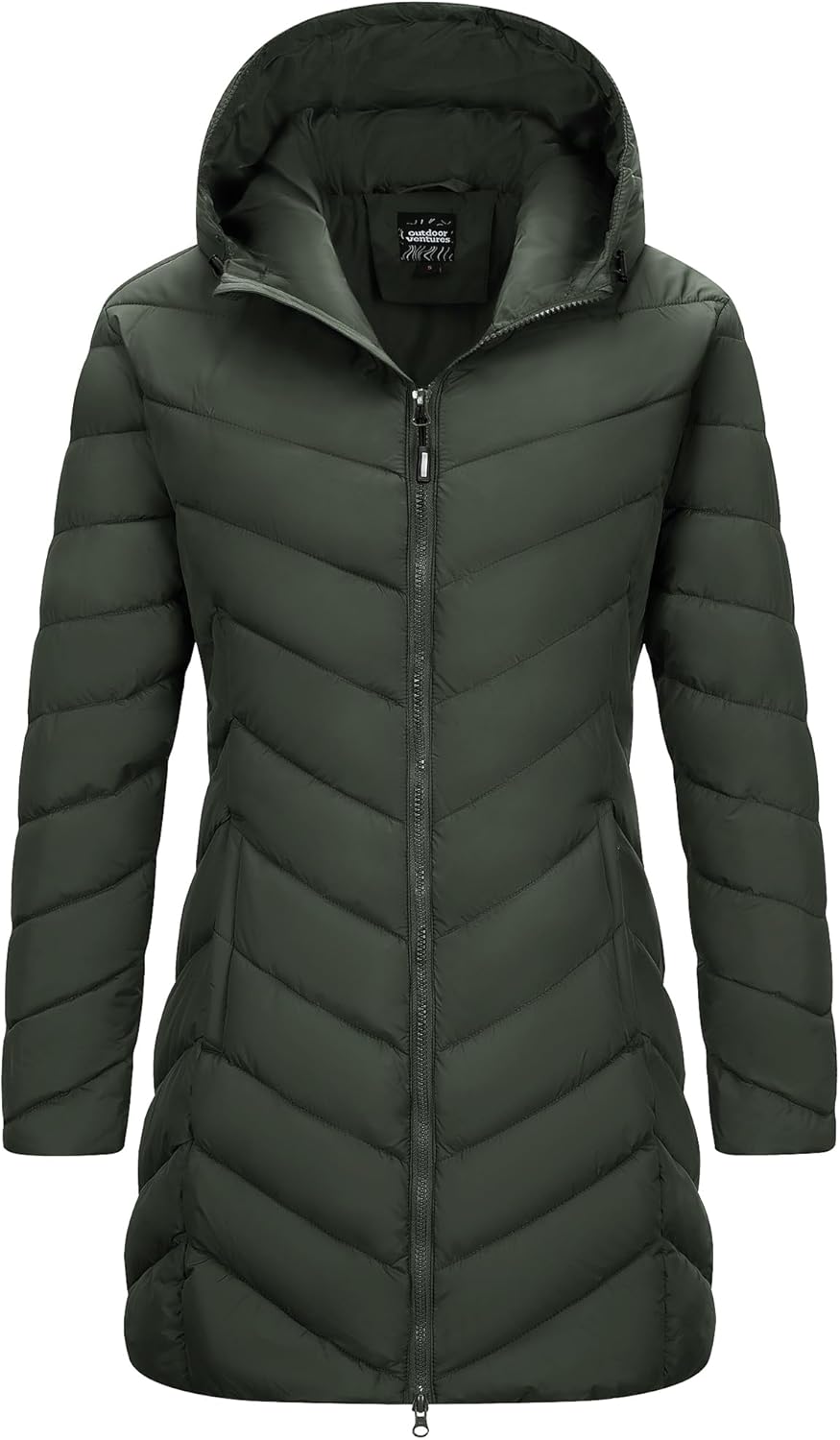 Outdoor Ventures Women's Long Hooded Lightweight Puffer Coat Quilted Insulated Winter Jacket